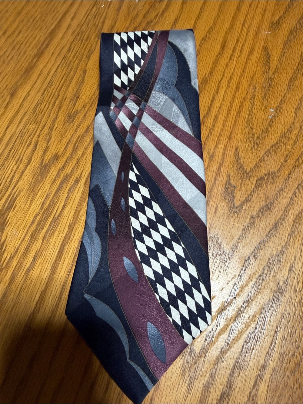 Men's Burgundy, Navy & Gray Patterned Silk Tie